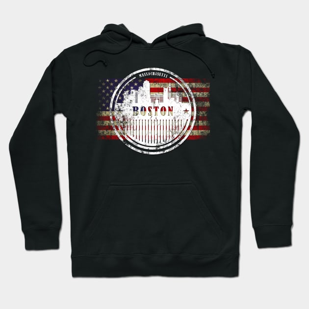 US flag with silhouette Boston City Hoodie by DimDom